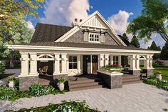 this is an artist's rendering of a house with porches and covered patios