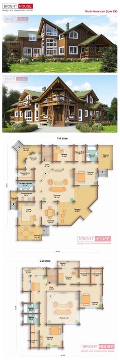 the floor plan for a large house with two levels, and three rooms on each level