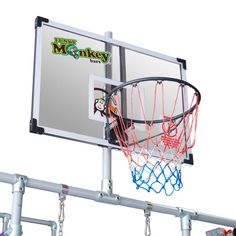 the monkey basketball hoop is hanging from the wall