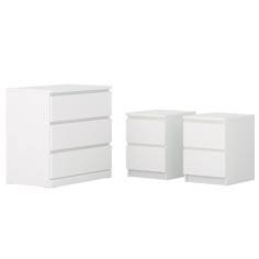 three white drawers are shown against a white background