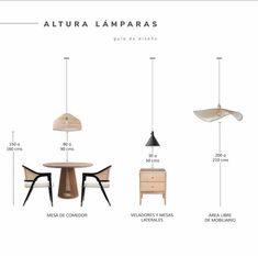 the table and chairs are labeled in different languages, with measurements for each piece to be placed