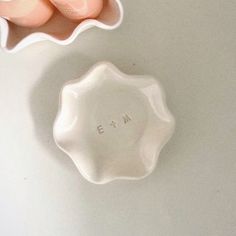 A beautifully unique personalised gift for your best friend - a keepsake for your best friend to organise their rings in a personalised ring dish with a beautiful crisp white wavy finish to this ceramic dish.  These would make perfect Christmas or birthday gifts aswell and are the perfect addition to any dressing table it bedside table for storing your jewellery.  It would also be perfect for styling your wedding day when you're hoping to capture beautiful imagery of getting ready.  Please note Ceramic Gifts To Make, Engagement Present Ideas For Best Friend, Engagement Gift Ideas For Best Friend, Valentines Ceramics, Creative Engagement Gifts, Diy Ring Dish, Ring Holder Pottery, Wedding Ceramics, Best Friend Engagement Gift