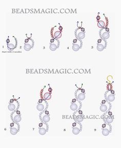 the instructions for how to make beaded earrings with beads and pearls on them,