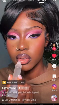 Blended Makeup Looks, Cute Makeup Eye Looks, Concert Makeup Black Women, Eyeshadow Inspo Creative, Makeup Looks Color, Pink Makeup Looks Black Women, Trending Makeup Looks, Makeup Looks Black Women, Unique Makeup Looks