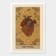 the heart tarot card with an arrow and stars around it, on a beige background