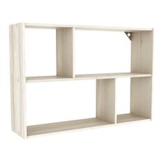 a white bookcase with three shelves on each side