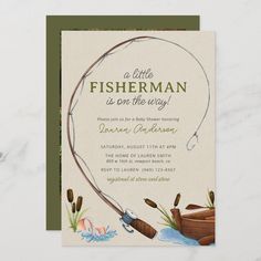 a little fisherman is on the way birthday party card