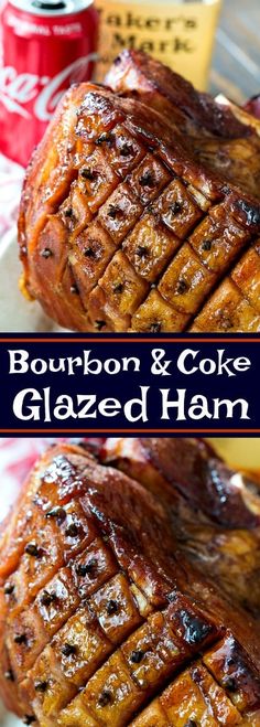 bourbon and coke glazed ham on a plate