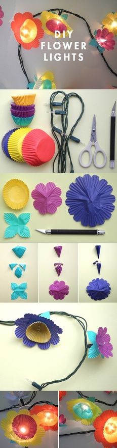 how to make flower lights with paper plates and flowers on the bottom, in different ways