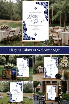 Mexican Talavera Wedding Welcome Sign Printable Templates. Romantic, Classic, Destination Wedding Mexico. Set of 3 large size formats Talavera inspired signage. Blue Chic Mexican Wedding. Unique and elegant design by Akbaly. Mexican Talavera Backdrop Arch, Easy to edit in Canva Blue Talavera, Talavera Design, Welcome Signage, Canva Edit, Welcome Sign Template, Mexican Talavera, Welcome To Our Wedding, Wedding Welcome Sign