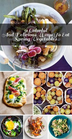 a collage of photos with different food items and the words gourmet and seasonal eats to eat