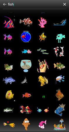 an image of fish in the dark with different colors and sizes on it's screen