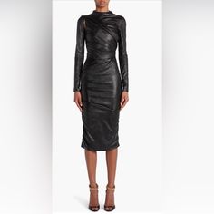 The Sultry Style Of Tom Ford Is Exceedingly Evident In A Ruched Dress Slashed At One Side And Cut From Rugged Faux Leather. 43 1/2" Length (Size 38it) Hidden Back-Zip Closure Funnel Neck Long Sleeves Lined 100% Viscose Dry Clean Made In Italy Designer Clothin Nwt In Protective Cover , Never Worn Tom Ford Dress, Sultry Style, Ruched Sleeve, Faux Leather Dress, Leather Dress, Ruched Dress, Funnel Neck, Funnel, Tom Ford