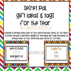 a sign that says secret pal gift ideas and tags for the year