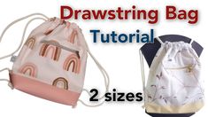 two drawstring bags are shown with the text, draw string bag 2 sizes