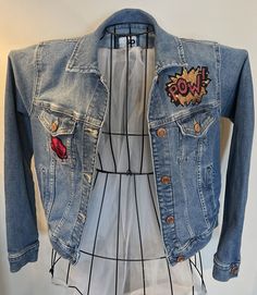 A Lil Bougie Upcycle Sequins Denim Jacket Size S | eBay Jean Jacket, Vest Jacket, Denim Jacket, Overalls, Women Accessories, Clothes For Women