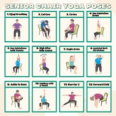 a poster showing how to do the chair yoga poses