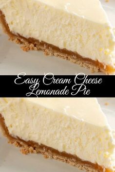 two slices of cheesecake on top of each other with the words easy cream cheese