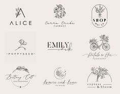 the logos for flower shop and beauty products