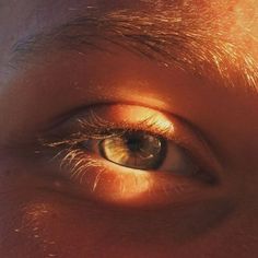 a man's eye with the sun shining through it