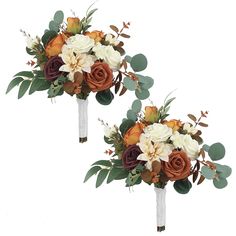 two bridal bouquets with orange and white flowers