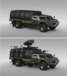 two different views of an armored vehicle