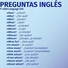 a blue poster with the words preguntass ingles in spanish and english