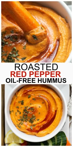 the best ever red pepper hummus recipe is made with fresh ingredients and ready to be eaten