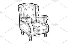 a chair drawn in black and white