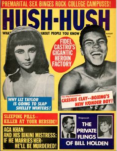 a magazine cover with an image of two people on the front and one man in the back