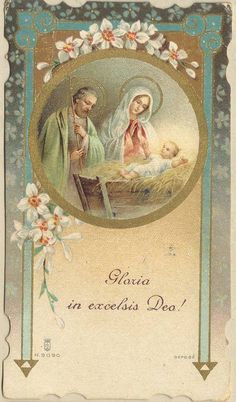 an old fashioned christmas card with the birth of jesus