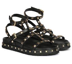 Take a walk on the wild side with this edgy leather sandal. From Saint G. Womens Gladiator Sandals, Black Strappy Sandals, Socks And Heels, Leather Socks, Studded Sandals, Strappy Sandals, Gladiator Sandals, Black Sandals, Leather Sandals