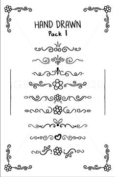 hand drawn frames with flowers and swirls in black on a white background stock photo