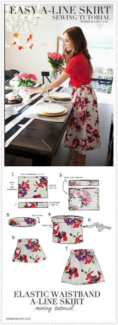 the sewing pattern shows how to sew an easy skirt with flowers and leaves on it