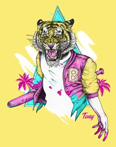 a drawing of a tiger wearing a vest