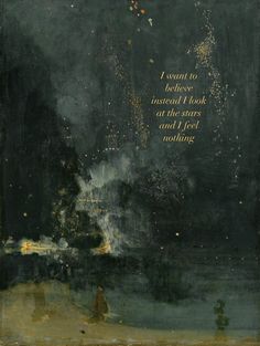 a painting with words written on it and fireworks in the sky