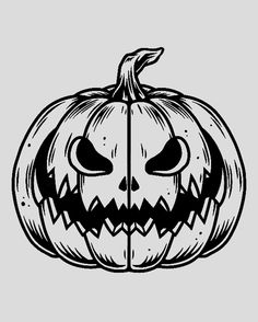 a black and white drawing of a jack - o'- lantern pumpkin with fangs