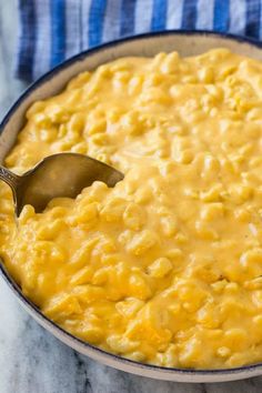 a bowl filled with macaroni and cheese