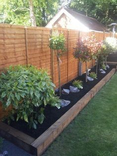 a wooden fence with several plants in it