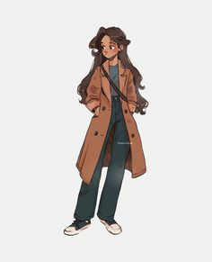 a drawing of a woman in a trench coat