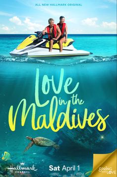 the poster for love in the maldives with two people on a jet ski