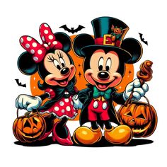 two mickey and minnie mouses dressed up for halloween