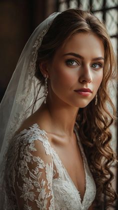 a woman in a wedding dress and veil posing for the camera with her eyes closed