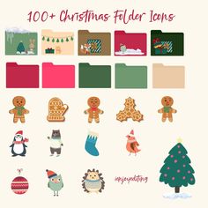 christmas flatter icons are displayed in different colors and sizes, including gingerbreads