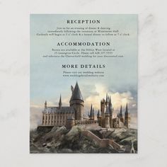 the hogwartian castle wedding reception card