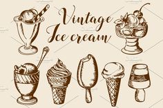 vintage ice cream hand drawn set