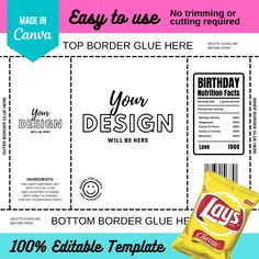 a birthday party ticket is shown with an image of a candy bar in the background