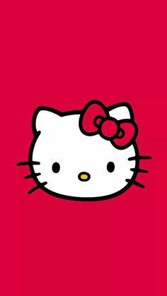 a hello kitty wallpaper with a red background