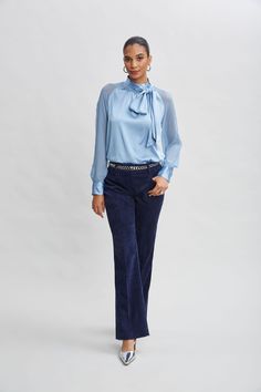 It's all in the details! Chic & modern, the Tie neck & transparent chiffon sleeves of our luxe Silk Satin shirt give it an artistic edge. Dress it down with jeans or up with Crepe or Satin Pants. Elie Tahari Exclusive Chiffon Sleeve Silk Satin Tie Shirt 93% Silk, 7% Elastane Runs true to Size Length From Shoulder to Hem: Back 25.5"L, Sleeve: 32.5"L (approx. length for size S) Model is 5'9" and wearing size XS Dry Clean Only Imported Style #: E9053554 Silk Blouse With Sheer Sleeves For Work, Luxury Sheer Sleeves Evening Blouse, Luxury Formal Blouse With Sheer Sleeves, Luxury Blouse With Sheer Sleeves For Evening, Luxury Evening Blouse With Sheer Sleeves, Elegant Silk Chiffon Blouse With Sheer Sleeves, Chic Sheer Blouse For Formal Occasions, Elegant Blouse With Sheer Sleeves In Silk Chiffon, Luxury Sheer Blouse For Formal Occasions