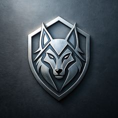 a wolf emblem is shown on the side of a metal plated surface with black and silver accents